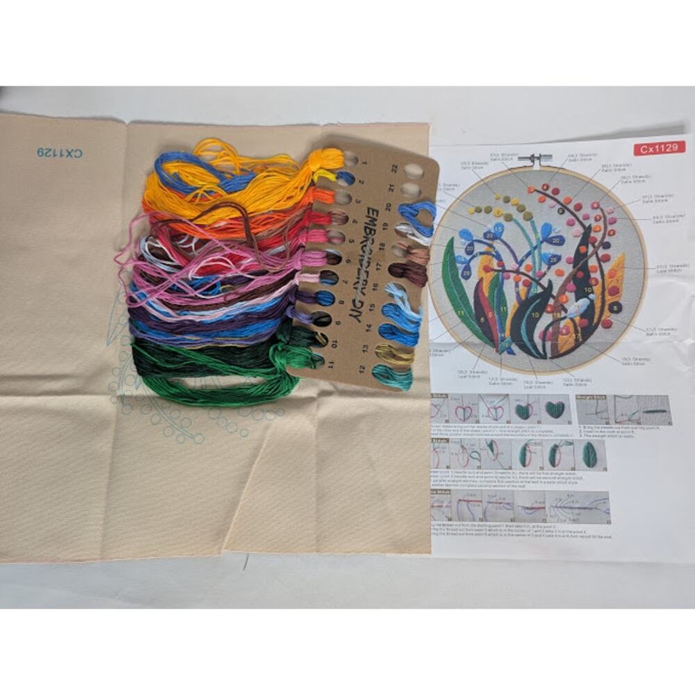 DIY Floral Embroidery Art Kit Cx1129 Arts & Crafts - Picture 2 of 4